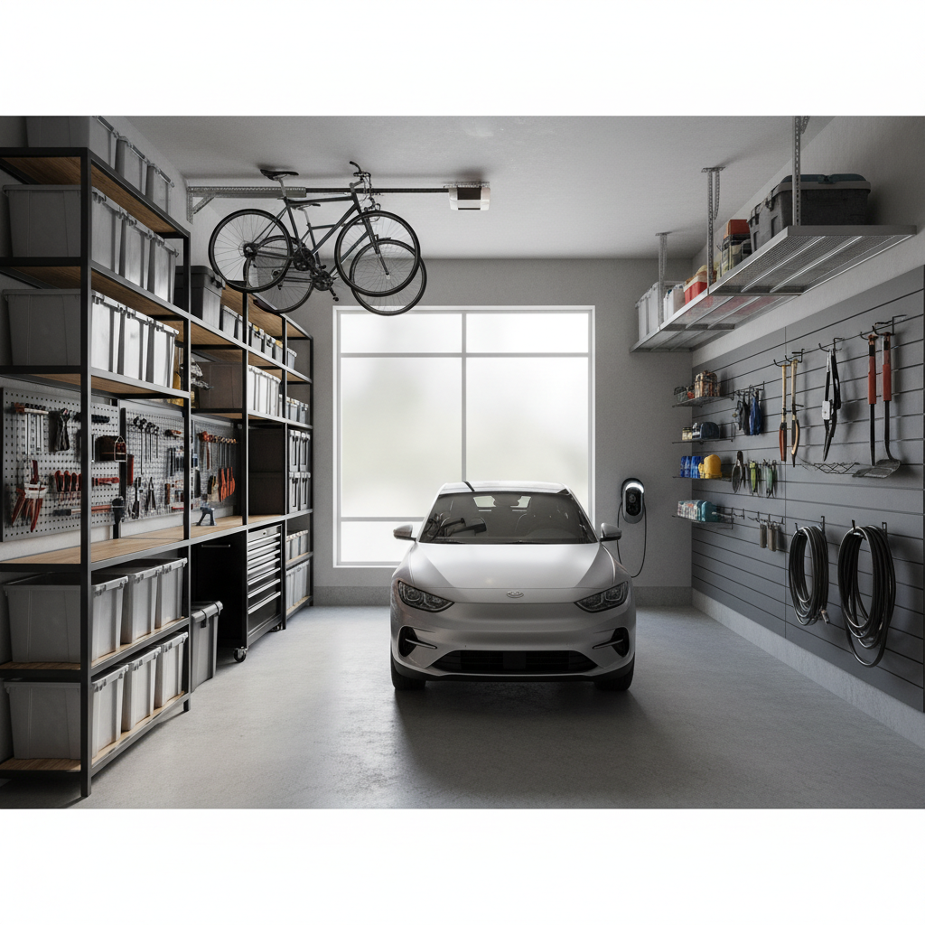 Realistische foto passend bij Inrichting van garages: optimaal ruimtegebruik en efficiëntie voor we